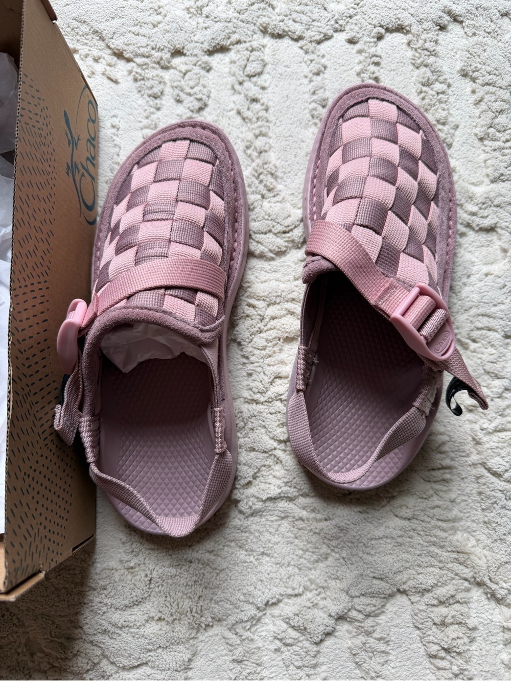 Chaco Pink Woven Slip-On Flats with Buckle Strap